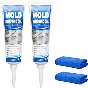 Mold Remover Gel Household Cleaner with Towel for Wall Tiles Grout Sealant Bathroom Cleaning Home Kitchen Sinks Cleaner (2PCS)