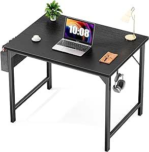 Sweetcrispy Desk- Computer Office Small Desk 32 Inch Writing Study Work Desk Home Office Desks Modern Simple Style Table with Storage Bag & Iron Hook, Wooden Desk for Home, Bedroom - Black
