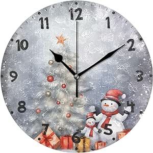 Bulletgxll Christmas Tree Wall Clock 10 Inch Silent Non-Ticking Battery Operated Round Wall Clock for Living Room, Home, Bathroom, Office Decor