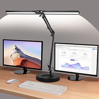 Led Desk Lamp with Clamp & Base, 30“ Wide Desk Lamps for Home Office with 160 LED Beads, 24W Double Head Desk Light, 3 Lighting 10 Brightness, Adjustable Architect Light for Read/Workbench/Task
