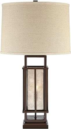 MOREIH Farmhouse Table Lamp 29" Tall Brown Caged Oatmeal Fabric Drum Shade for Nightstands,Bedroom, Living Room, Dining Room, Home Office, Console Tables, Side Tables Or Desktop Task Lighting