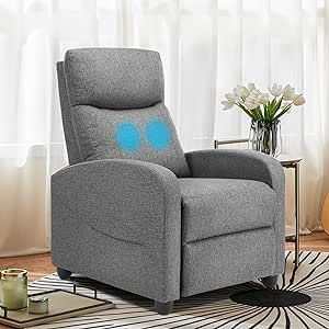 Recliner Chair for Adults, Massage Reclining Chair for Living Room, Adjustable Modern Recliners Chair, Home Theater Seating Single Sofa Recliner with PU Leather Padded Seat Backrest (Grey)