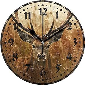 xigua Antler Deer Wall Clock, Silent Non Ticking 10 Inch Battery Operated Wall Clocks, Easy to Read Clock for Home Kitchen Living Room Bathroom Office Decor