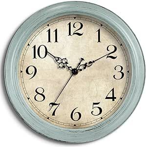 HYLANDA Wall Clock, 12 Inch Wall Clocks Battery Operated, Kitchen Teal Clocks Silent Non Ticking, Aqua Vintage Clock Decorative for Living Room, Home, Office, School(12")