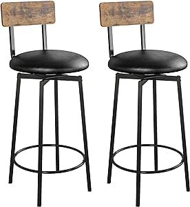 IRONCK Bar Stools Set of 2, Wider Base PU Upholstered Swivel Barstools for Kitchen Island,Thick Cushion Stools with Footrest for Dining Room Kitchen Counter Bar, Rustic Brown and Black