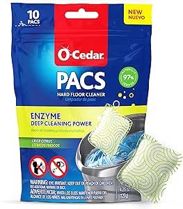 O-Cedar PACS Hard Floor Cleaner, Crisp Citrus Scent 10 Count (1-Pack) | Made with Naturally-Derived Ingredients | Safe to Use on All Hard Floors | Perfect for Mop Buckets