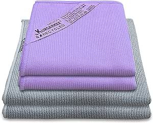 KURSARKEE Microfiber Cleaning Cloth Window Cleaning Cloth & Enviro Cloth | Reusable Cleaning Cloth|Streak Free Cleaning Rags| (Grey 2 Pack and Purple 2 Pack Set) 4 Pack