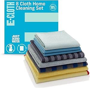 E-Cloth Home Cleaning Set with Microfiber Cleaning Cloths for Cars, Bathroom, Kitchen, & More - Microfiber Towels That Clean with No Added Chemicals - 8 Specialized Cloths in Assorted Colors