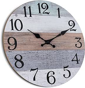 KECYET 12 Inch Wall Clock Silent Non Ticking, Country Style Wall Clocks Battery Operated, Rustic Vintage Clock Decorative for Bathroom Kitchen Bedroom Farmhouse Living Room(Grey)